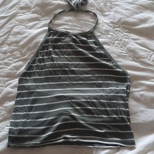 Green Striped Halter Top